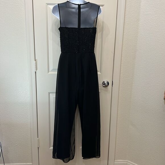 Alex B Nites Jumpsuit Romper Sz 4 Lace  Floral Sequins Sheer Scarf Legs Formal - Picture 6 of 12
